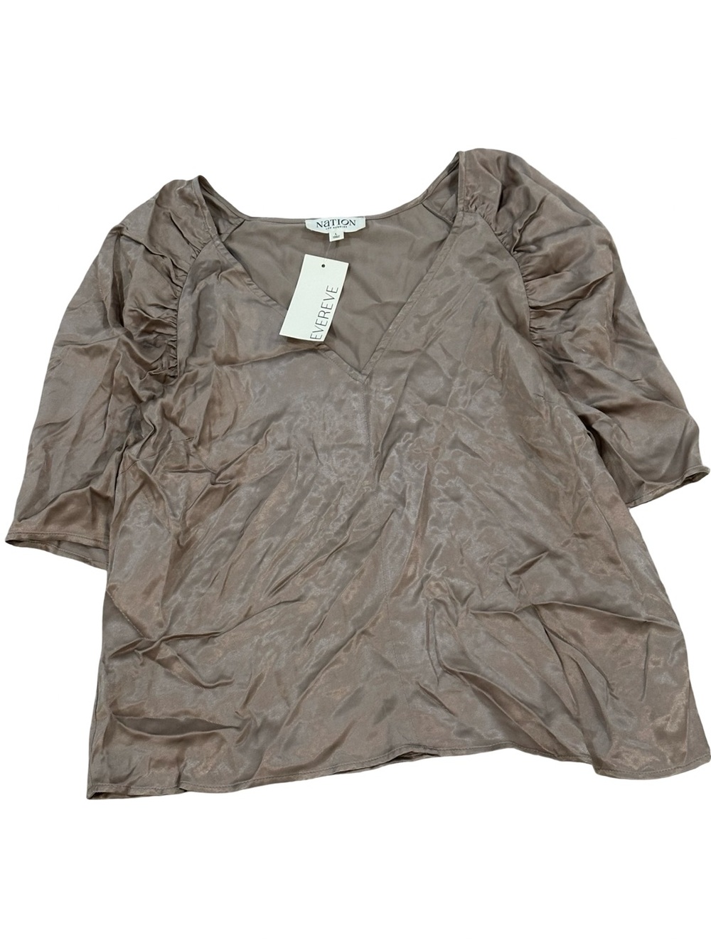 NWT Nation LTD Women’s Large Taupe V-Neck Puff Sleeve Top